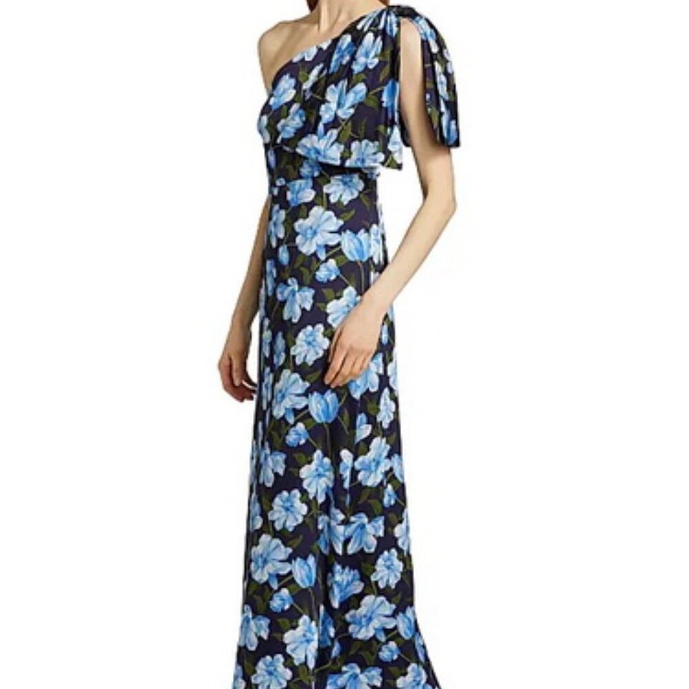 Sachin & Babi Ocean Blue Magnolia Chelsea Floral One-Shoulder Gown